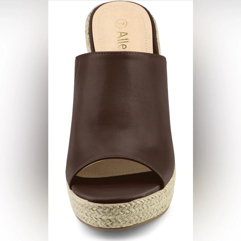Allegra K Slip on Platform Sandals Espadrilles Wedges Slides Mules, Coffee 9